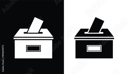 A striking visual representation showcases two ballot boxes depicted in a monochrome style one in white against a black backdrop and the other in black