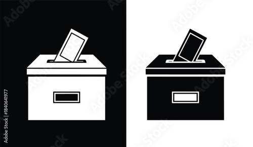 a stark visual representation of the voting process is depicted with a ballot box and a ballot showcasing duality and contrast in monochrome high quality