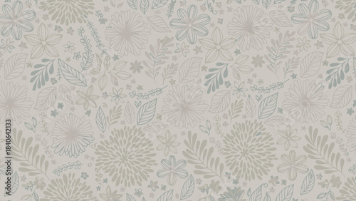 A seamless and delicate floral pattern featuring soft-colored line art illustrations