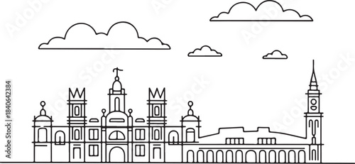 Continuous Line Art of Madrid Skyline Minimal Outline Illustration