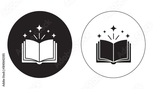 an illustration of two open books with sparkling stars above them presented in a black and white monochromatic style symbolizing knowledge and learning high quality