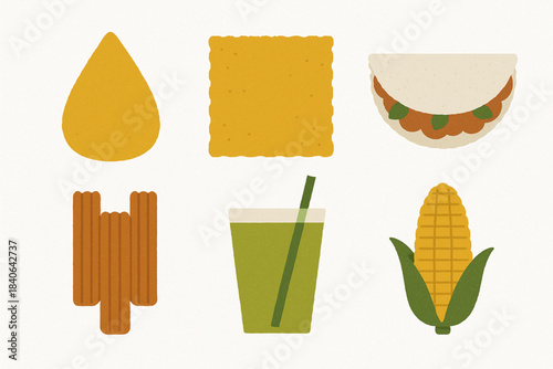 Brazilian street food vector grid with coxinha pastel tapioca churros sugarcane corn and minimal icons