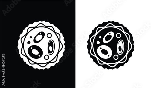 a detailed illustration showcases a circular design with multiple layered rings and oval shaped openings presented in both positive and negative contrast high quality professional