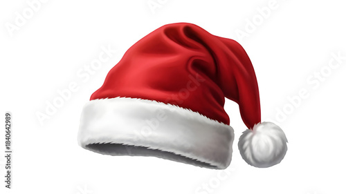Realistic red santa hat with white trim isolated on transparent background