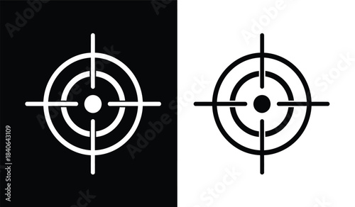 the image portrays a stark visual contrast displaying two identical crosshair target symbols one set against a black background and the other on white