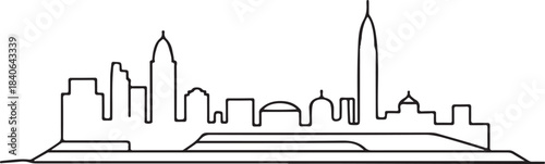 Continuous Line Art of Manila Skyline with Intramuros Wall Shape Minimal Outline Illustration