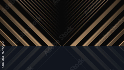 Stylish black and gold abstract background with diagonal lines and modern gradients ideal for luxury branding advertising presentations product display and elegant graphic design projects