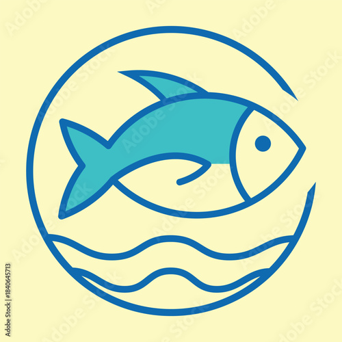 Fish and Waves Round Logo – Marine Seafood Ocean Vector Design