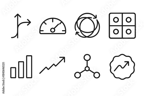 Diverse Scenario Icons. Scenario Diversity Set linear set: choice-split branch, condition-range meter, pathway-variation ring, scenario spread tile, variable-outcome bar, adaptive
