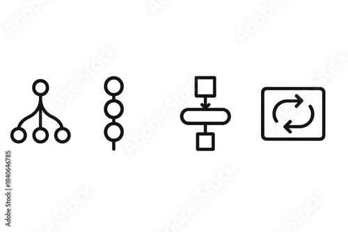 Nonlinear Workflow Icons. Nonlinear Workflow Models linear set: multi-branch arc, process-interaction bead, change-flow tile.