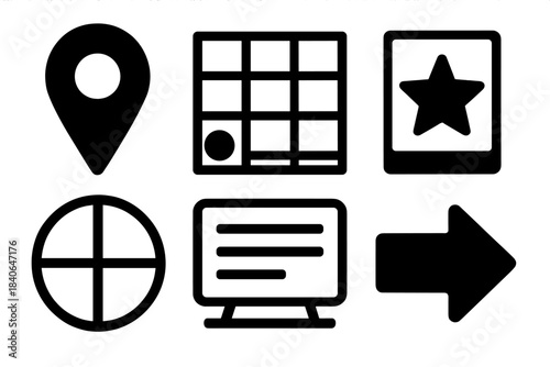 Healing Classroom Icons. Healing-Oriented Classroom silhouette set: safe space marker, structured routine chart, positive cue card, wellness circle, reflection board, gentle