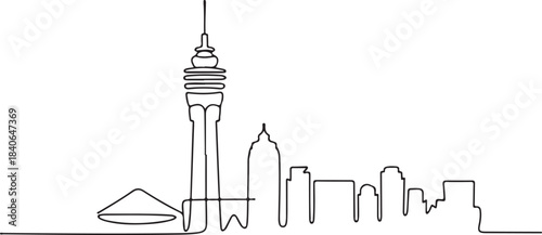 Continuous Line Art of Nairobi Skyline with Kenyatta Tower Outline Minimal Illustration
