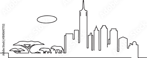 Continuous Line Art of Nairobi Skyline with Savanna Outline Minimal Illustration