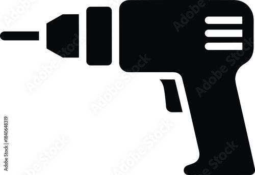 Black silhouette of a cordless drill on a white background tool power