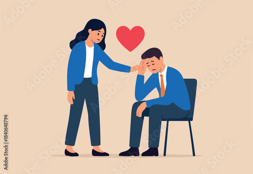 Compassion, support or help other who facing difficulty, empathy or sympathy, kindness or love to take care, heal feeling or giving care concept, young woman giving compassion to help colleagues