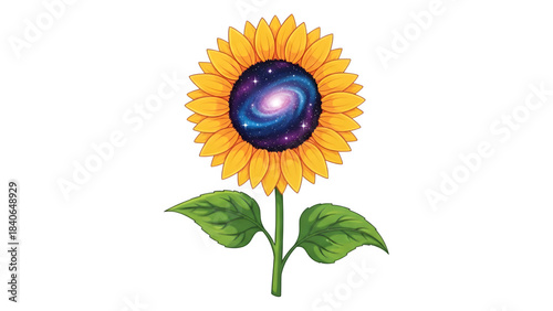 Cosmic galaxy sunflower isolated on transparent background