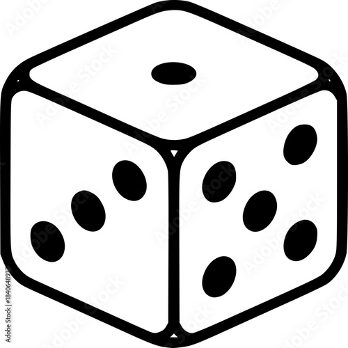 Dice of Chance: A classic, minimalist dice with crisp black lines, illustrating the element of risk and chance in games and decision-making.