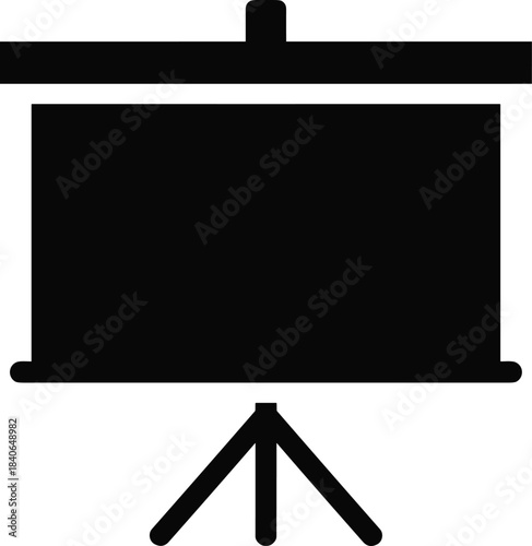 Black silhouette of a presentation easel with a blank screen white