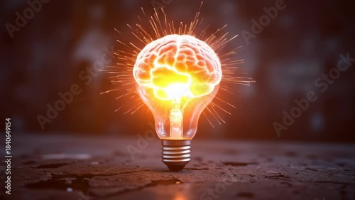 Luminous brain within a radiant light bulb, representing a spark of human ingenuity and deep cognitive insight. This vital concept embodies the spirit of philosophical exploration, wisdom