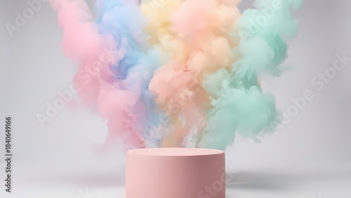 Soft Pastel Color Cloud Behind Minimal Round Pedestal for Elegant Product Display