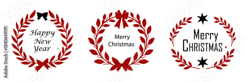 Merry Christmas & Happy New Year Badges, Script Typography, Wreaths, Labels, and Clipart with Reindeer, Holly, Ornaments, and Festive Elements.