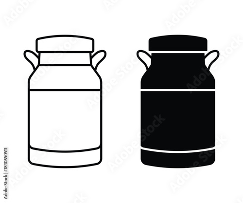 Milk can Icon set in black filled and line. milk can icon farm fresh dairy product vector illustration.