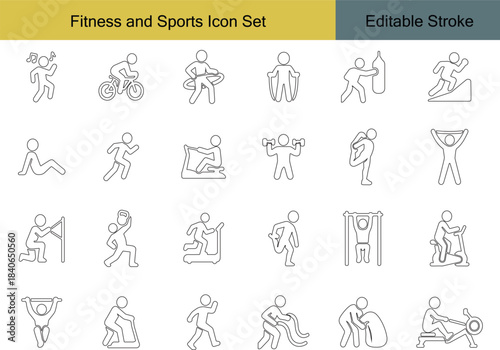 Fitness and Sports Vector Icon Set: Editable Strokes & Modern Line Art