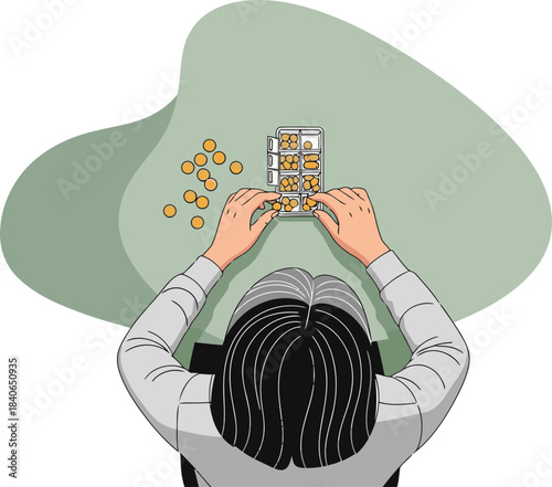 A mature Asian woman meticulously plans for longevity, examining financial projections on a calculator. A soft, muted color palette and thoughtful composition create a calming, strategic visual.