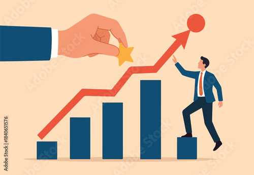 Control business success, leading company improvement, growth or increase efficiency, ambition or influence employee to growth business concept, businessman hand control success rising up graph