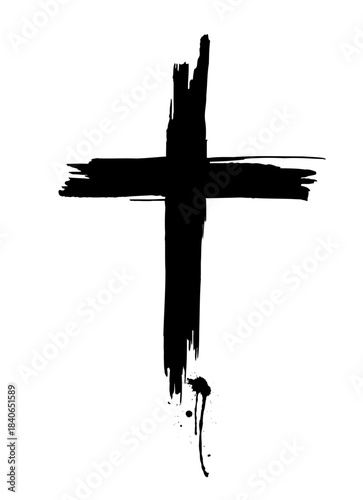 Cross of brush strokes. Hand drawn. Not AI, vector illustration.
