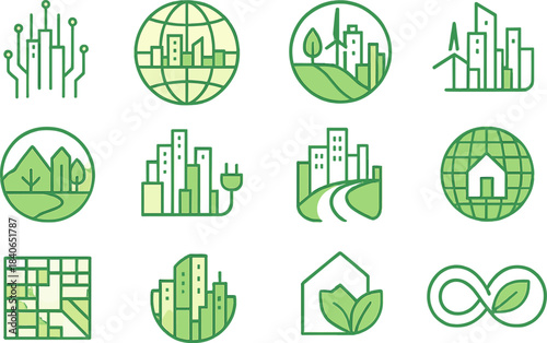 Green City and Sustainable Urban Icons Set