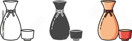 Illustration of sake bottle and cup isolated on white background traditional japanese rice wine in a ceramic bottle with a small cup for drinking