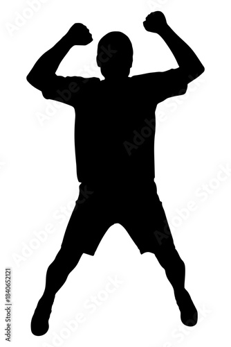 Jumping person silhouette celebrating success with arms raised. Vector illustration