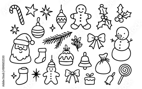 Hand drawn christmas icons and symbols collection