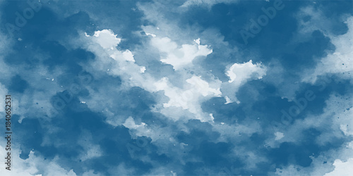 Beautiful blue sky with fluffy white cumulus clouds on a clear, bright summer day