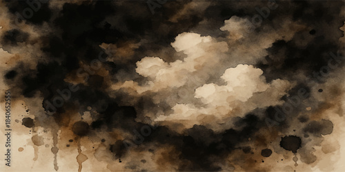 Abstract grunge background vector illustration with dramatic dark storm clouds and blue sky