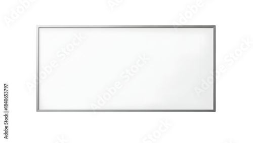 Blank white rectangular magnetic dry erase board with thin silver aluminum frame on a solid for presentations