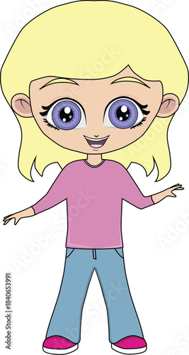 A cute little girl is smiling cheerfully and stylishly