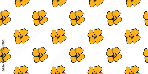 Cute seamless pattern with California poppy flowers on white background.