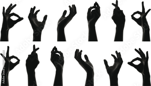 Various hand gestures isolated on white background for communication and expression