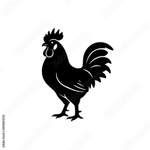 Bold Black Rooster Silhouette in Side Profile