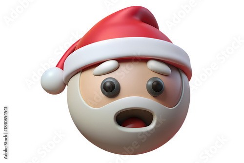 Surprised Santa Claus emoji face in 3D cartoon style