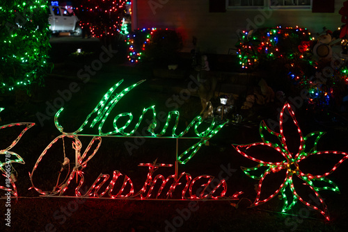 Lights saying Merry Christmas.