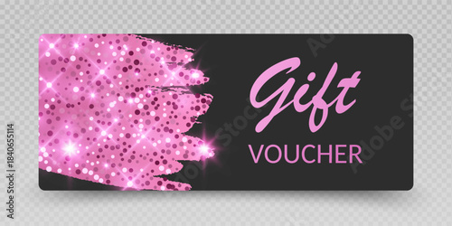 Elegant Gift Voucher with Golden Glitter and Sparkles Gift card vector voucher mockup illustration, discount certificate coupon collection