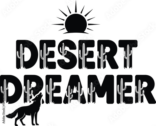Desert Dreamer Cactus Vector Icon With Sun And Landscape