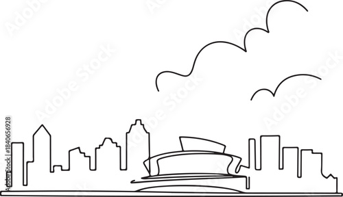 Continuous Line Art of Oslo Skyline with Opera House Angled Line Minimal Outline Illustration