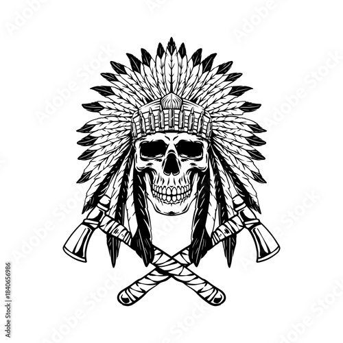 Native American Skull Headdress Illustration