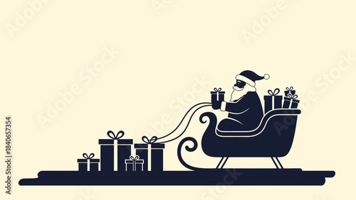 Holiday Delivery: A silhouette depicts a jolly figure in a sleigh overflowing with gifts, ready to spread festive cheer, conveying anticipation and joy.