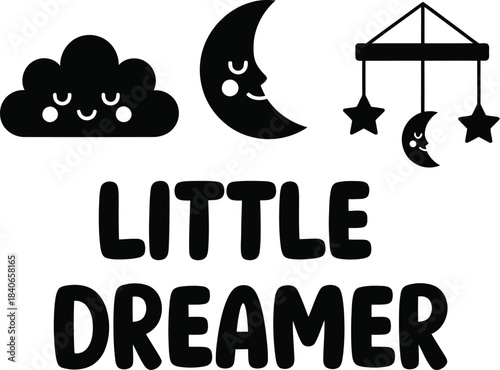 Little Dreamer Moon Vector Illustration With Clouds And Stars