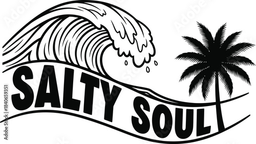Salty Soul Beach Vector Typography With Ocean Waves And Sun